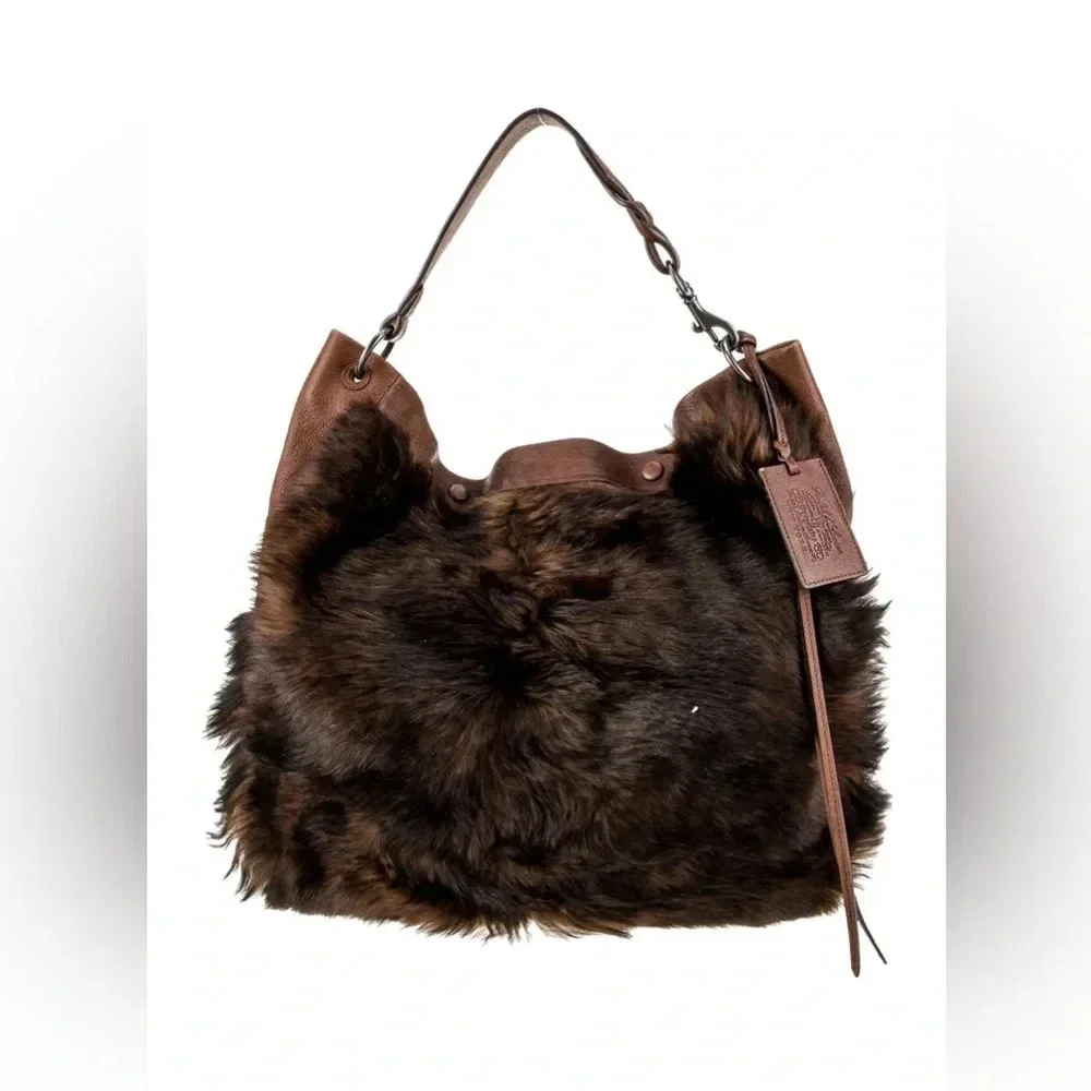 Vintage Ralph Lauren Purple Label Shearling Fur Ponyhair Hobo Bag Purse Tote